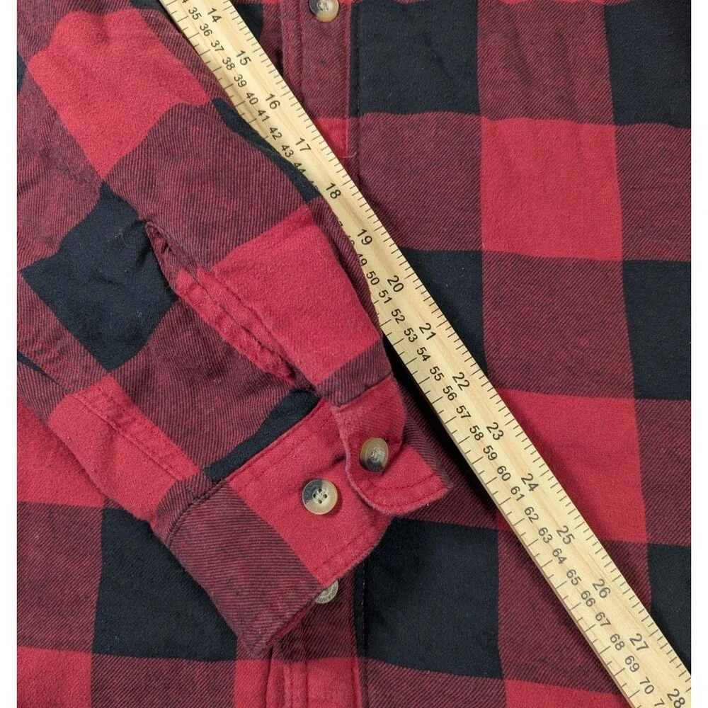 Wrangler Authentics Men’s L Red Black Buffalo Plaid Sherpa Lined Shirt Jacket